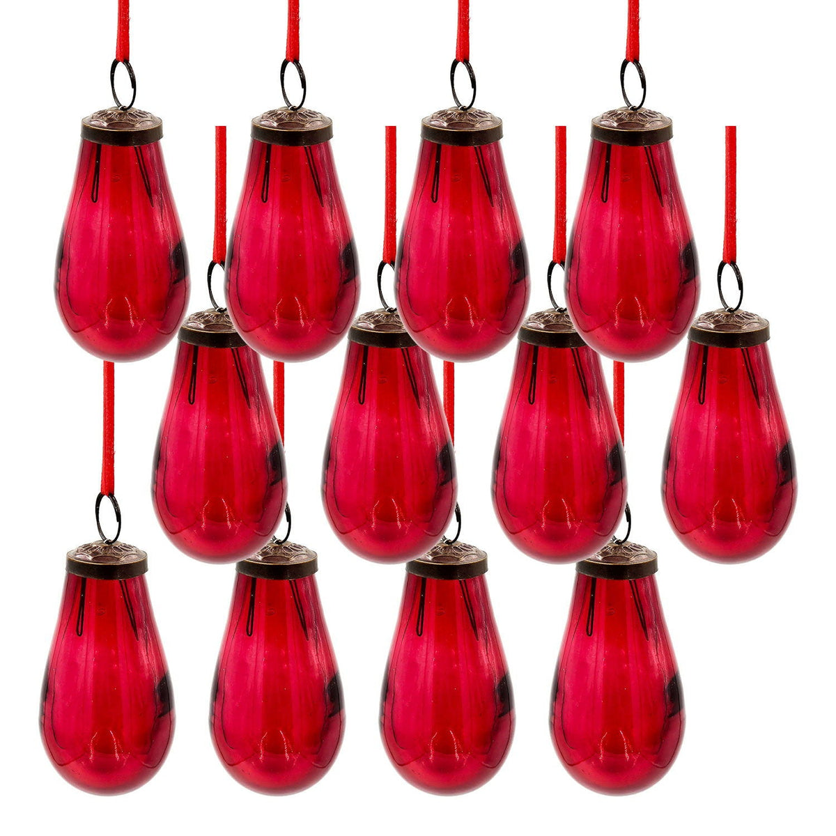 Luster Tear Drop Ornament, Glass Decorative Hanging Christmas Tree Ornaments For Holiday Party Decorations (Set of 12)