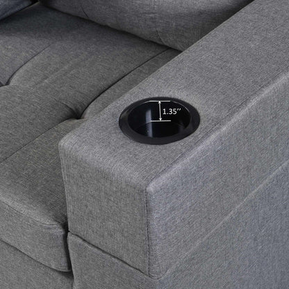 Modern Sectional Sofa Set With L Shape Chaise Lounge, Cup Holder, 4 Seat - Gray