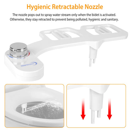 Non Electric Cold Water Mechanical Bidet Toilet Seat Attachment Fresh Water Sprayer Dual Nozzles for Feminine Wash