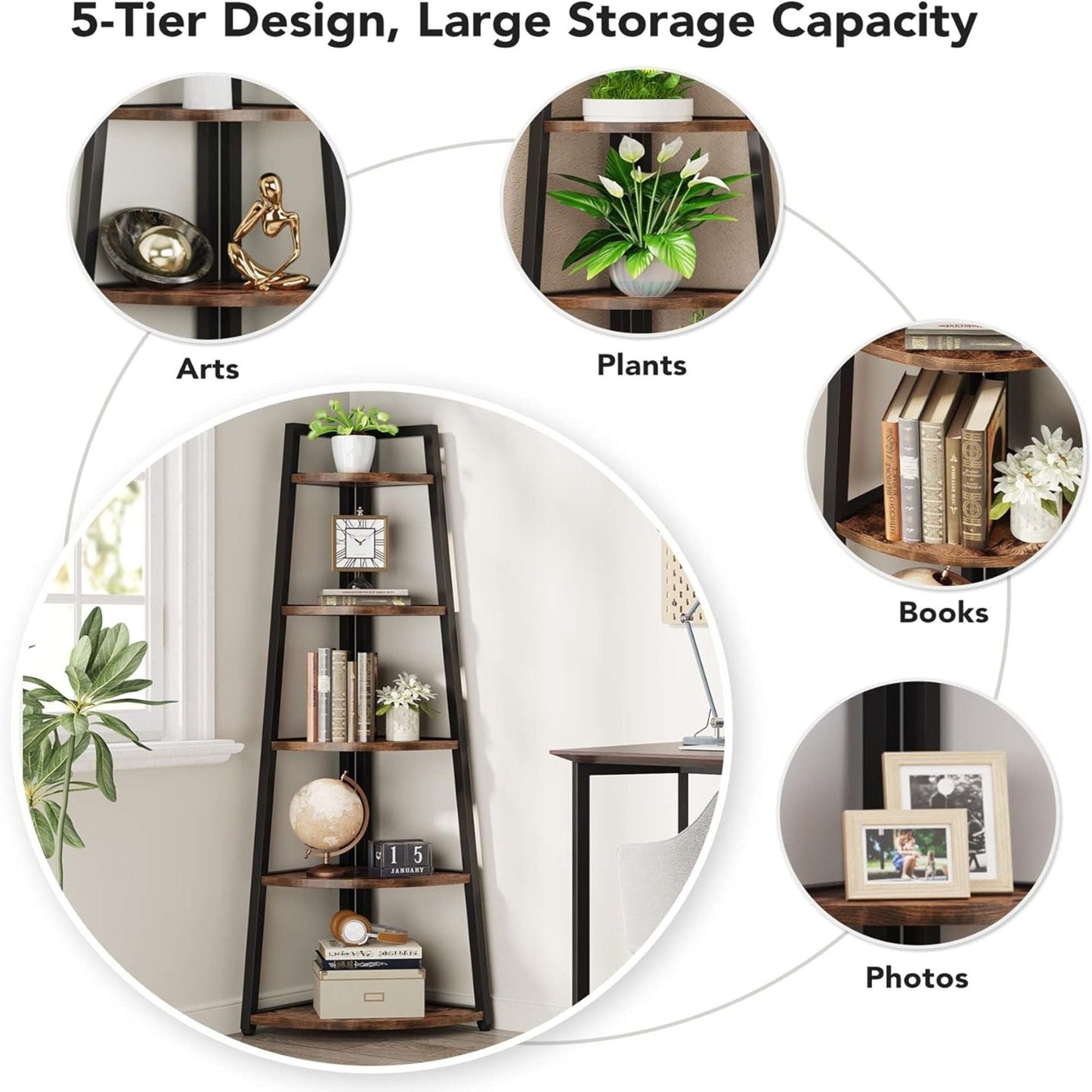 Tall 5 Tier Corner Bookshelf For Living Room