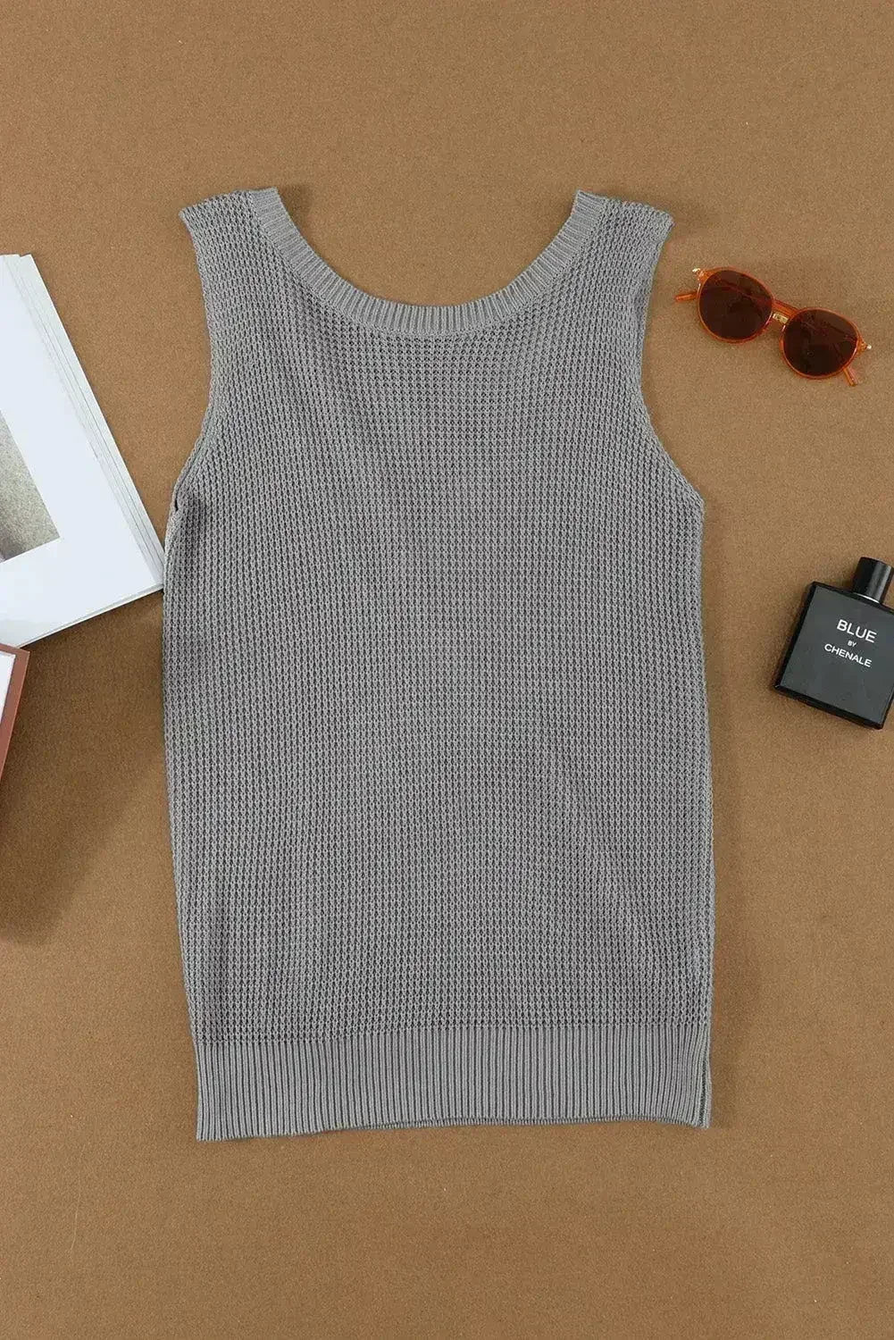 Gray Crisscross Hollow-out Knit Tank Top