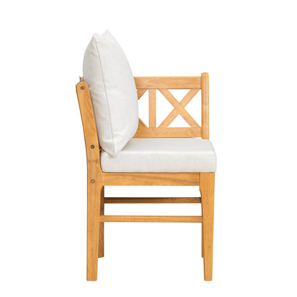 Farmhouse Modern Dining Corner Chairs (Set of 2) With Handwoven Rattan Backrests And Solid Wood Legs - Natural / White