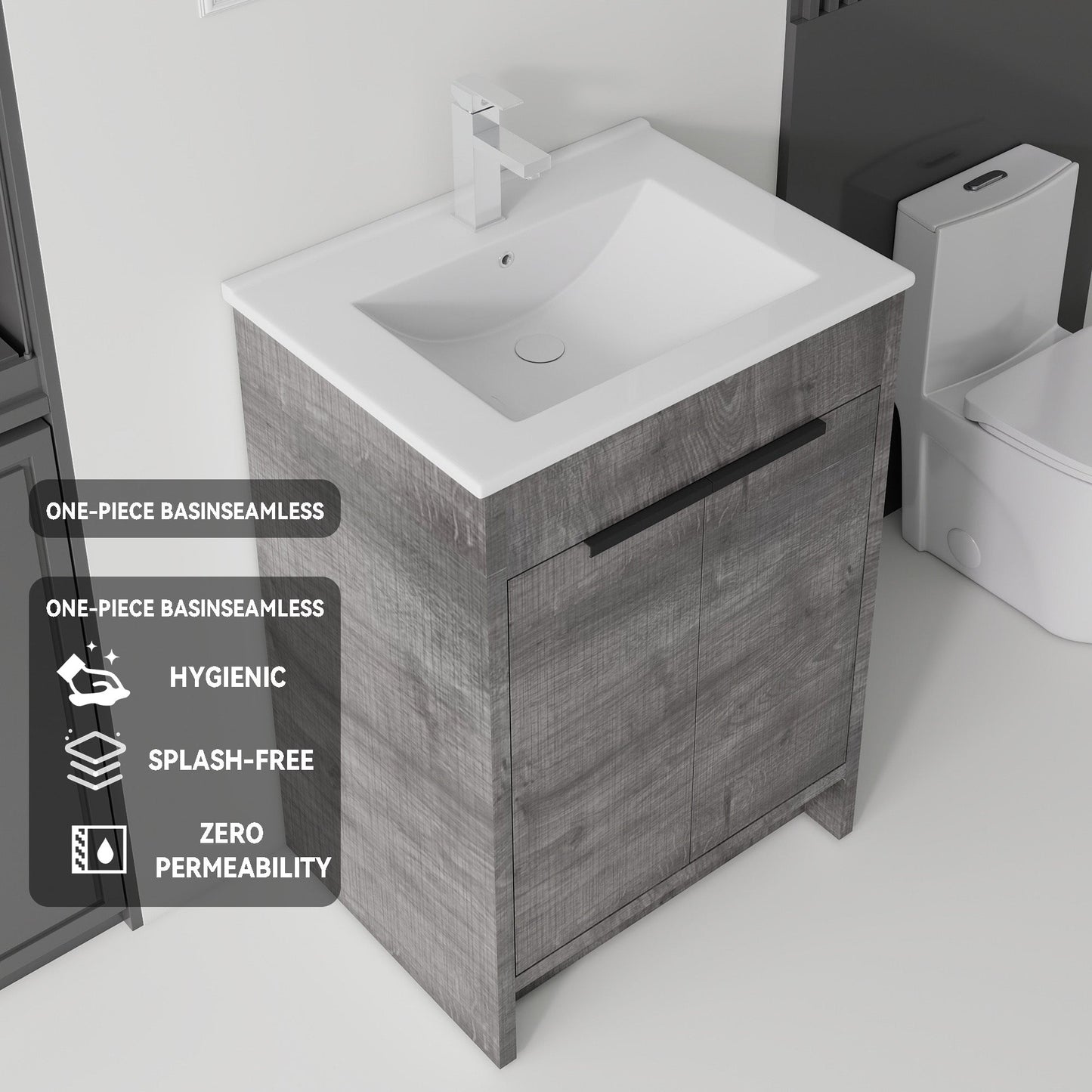 24 Inch Floating Bathroom Vanity with Ceramic Sink and Soft-Close Door