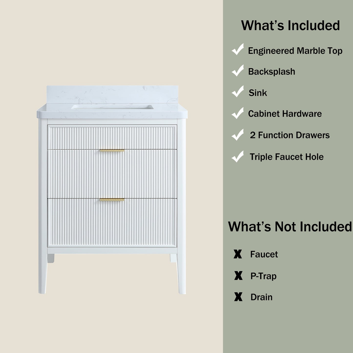 Fully Assembled 30'' Bathroom Vanity