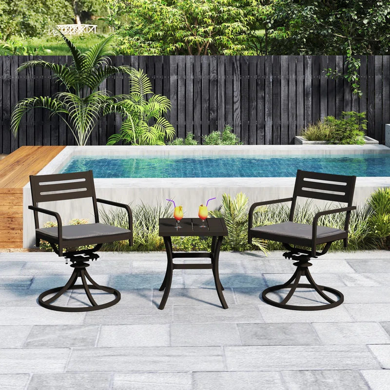 Outdoor Metal Swivel Patio Set - 2 Armchairs & Table