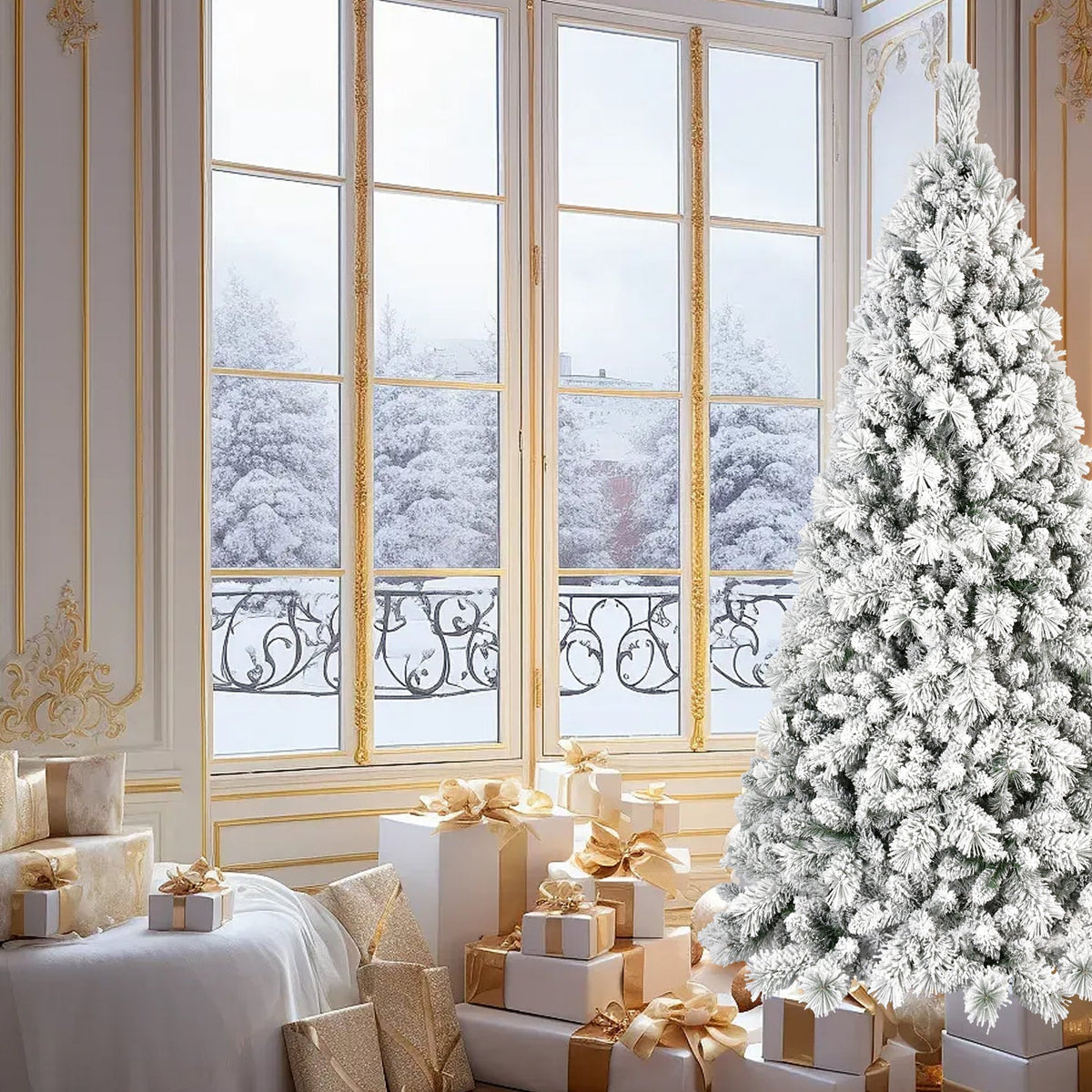 4FT Flocked Christmas Tree with 150 Warm White LED Lights