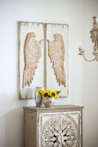 Feather Wing Wall Panels With Distressed, Rectangle Hanging Wall Art (Set of 2) - Multicolor