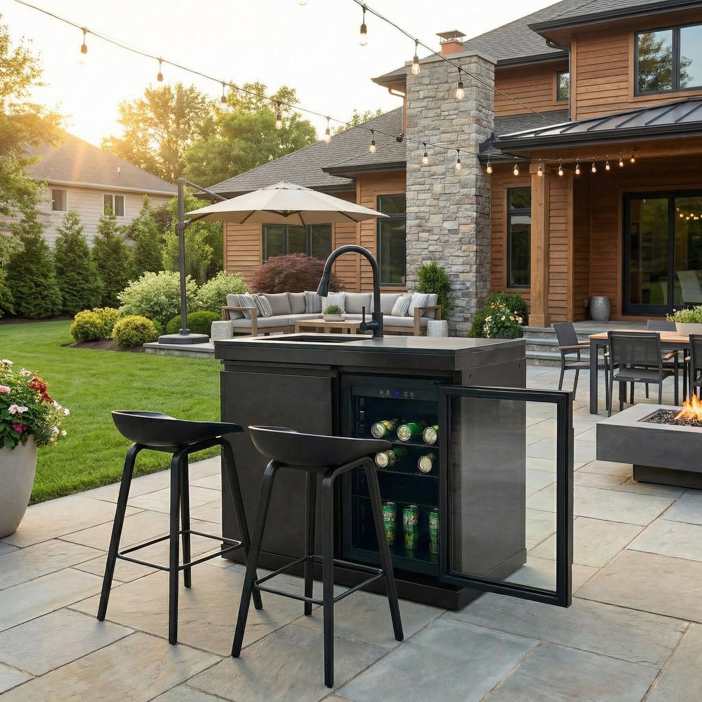 Sink and Fridge Combo for Outdoor Kitchen, 70L Refrigerator and Sink with Pull-Down Faucet