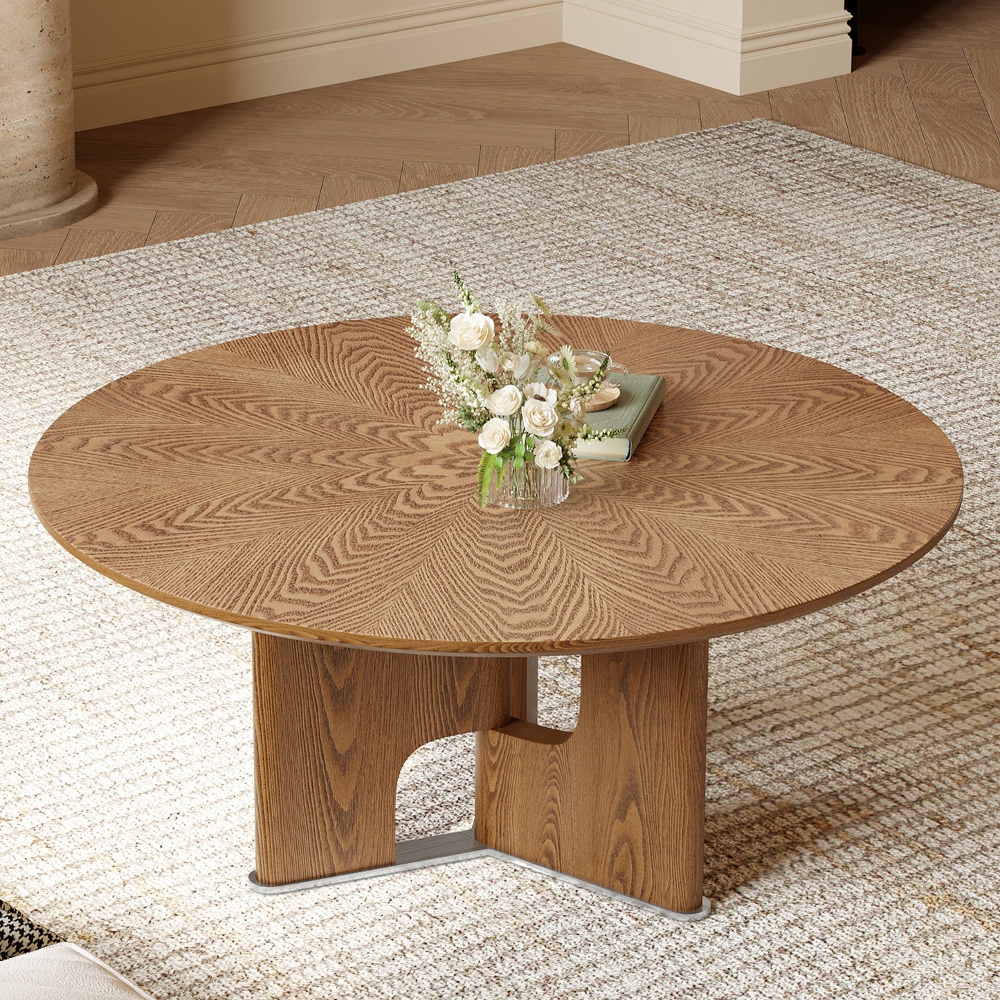 Rustic Ash Wood Veneer Coffee Table