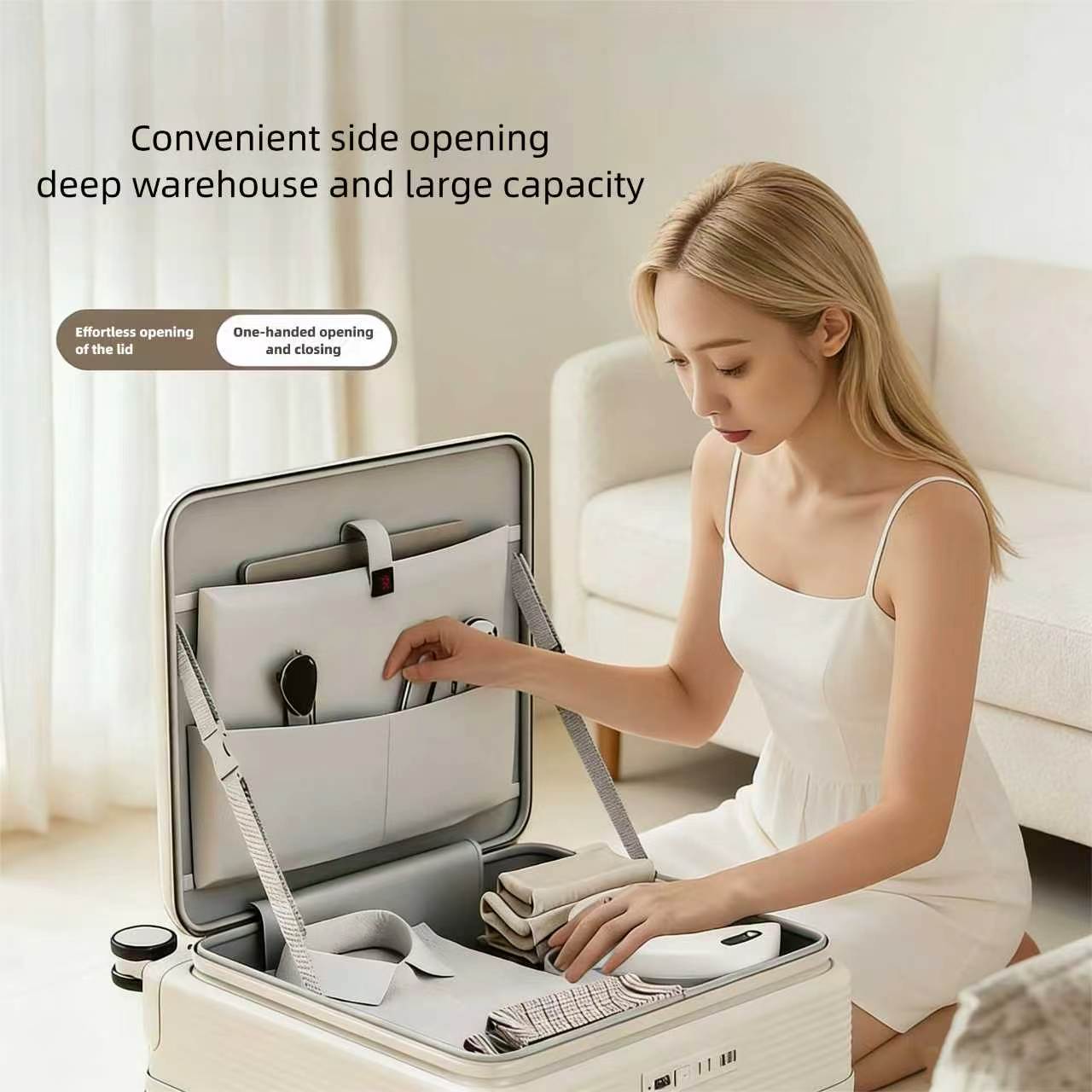 New 20 Inch Side Opening Small Luggage Compartment With Cup Holder, USB Port, Multifunctional Luggage, Boarding Password Box, Sturdy And Lightweight Travel Suitcase, Customizable Pattern