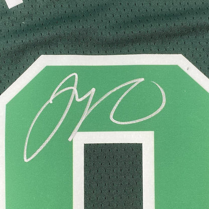 Framed Autographed/Signed Jayson Tatum Boston 35x39 Celtics Green Earned Edition Basketball Jersey Fanatics COA