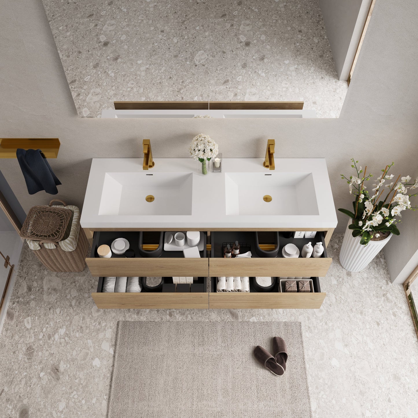 60" Wall-Mounted Bathroom Vanity with Double Sinks