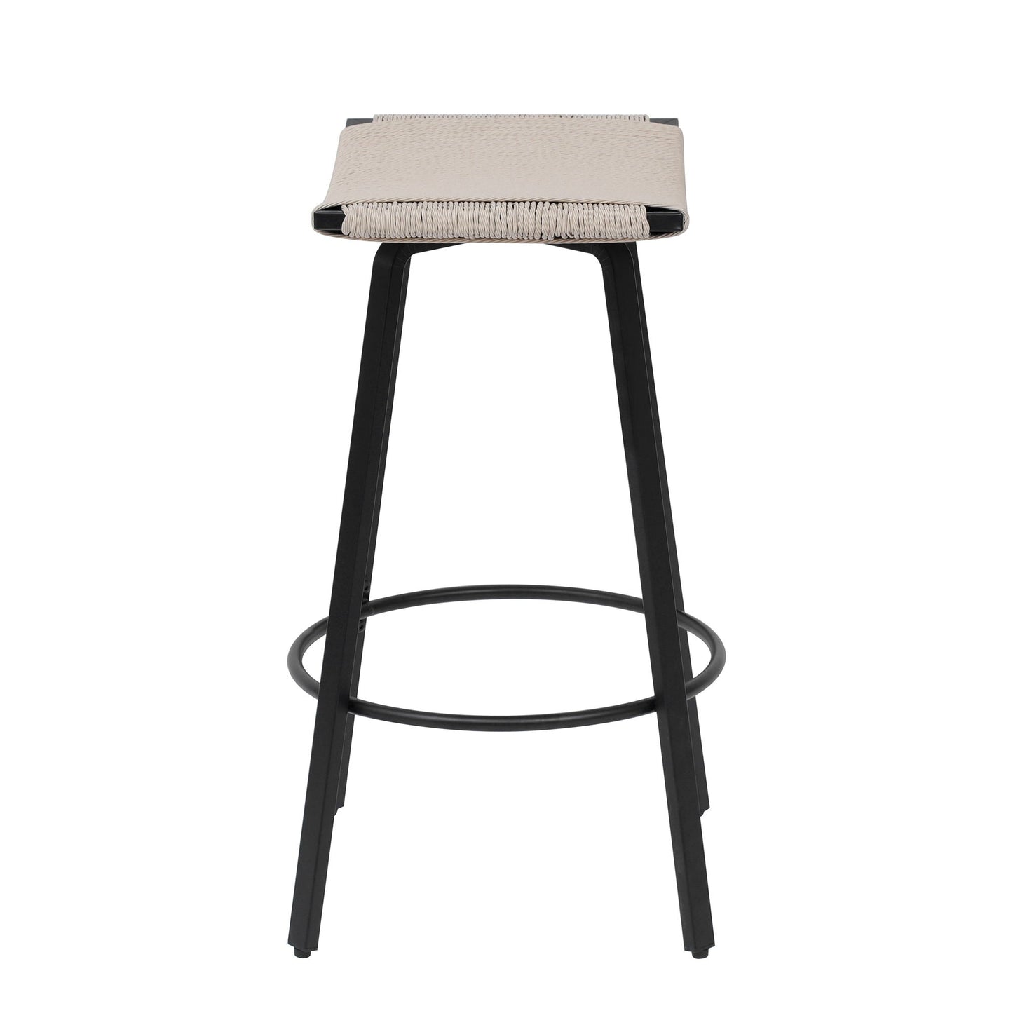 Counter Height Bar Stools Backless Handwoven Kitchen Dining Chairs With Round Footrest (Set of 2) Weaving Pub Stoo - Creamy White