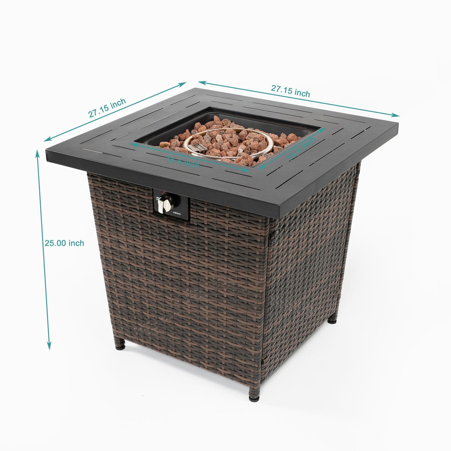 Square Fire Pit Table - Black Brown