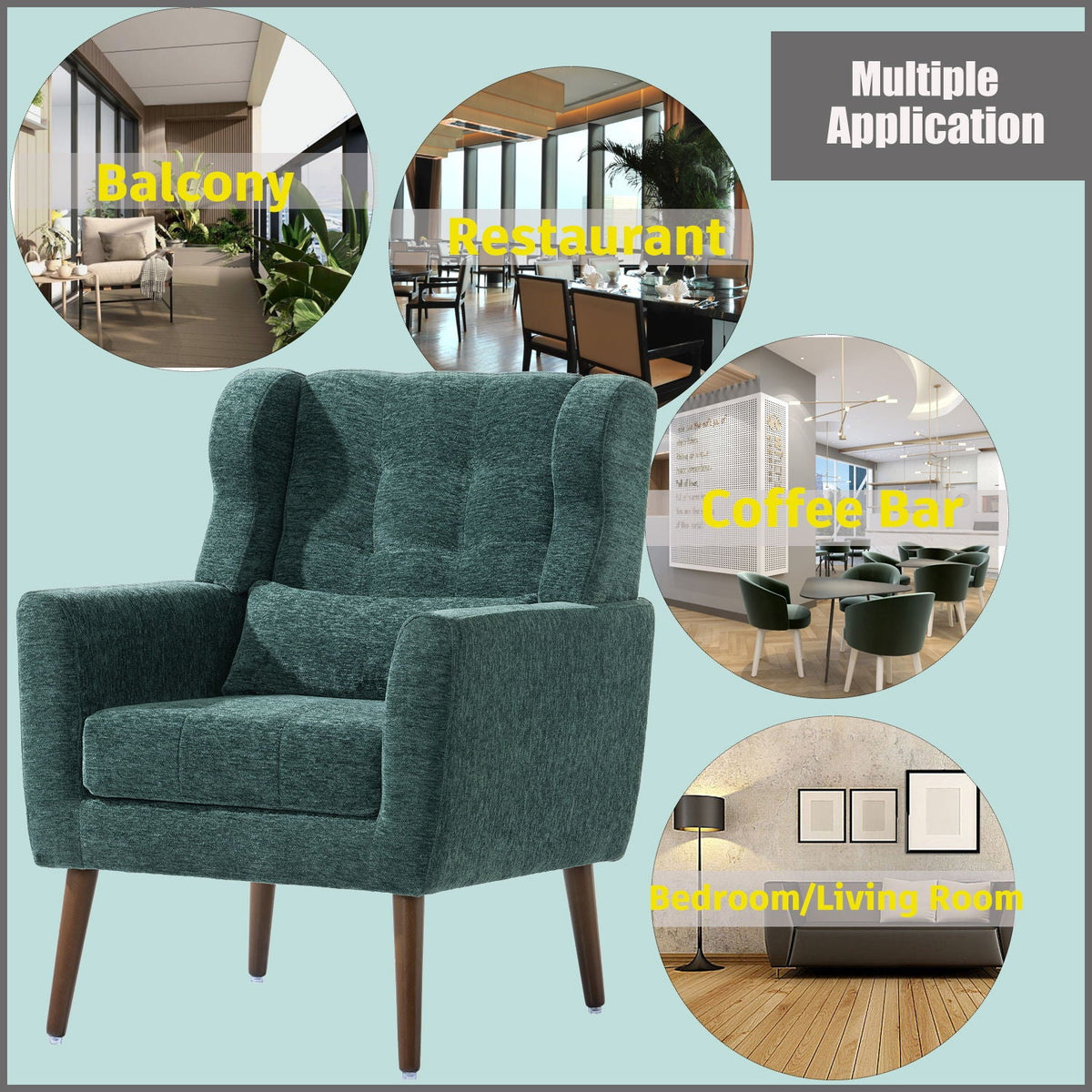 Modern Accent Chair, Arm Chairs For Living Room, Upholstered Mordern Armchair, Comfy Soft Padded Lounge Chair In Small Space, Bedroom, With Pillow, Solid Wood Leg