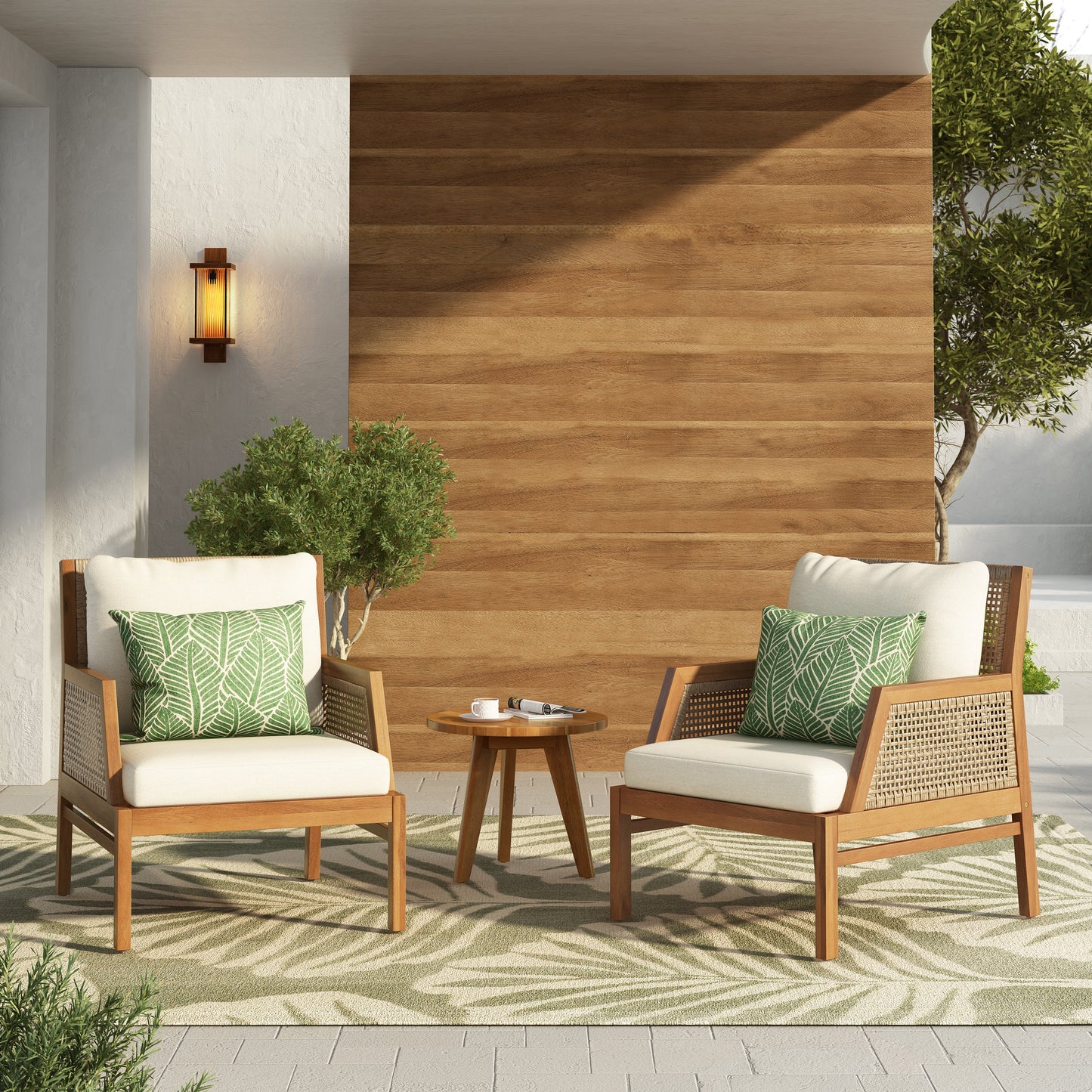 2 Piece Acacia Wood Patio Furniture Club Chair Set