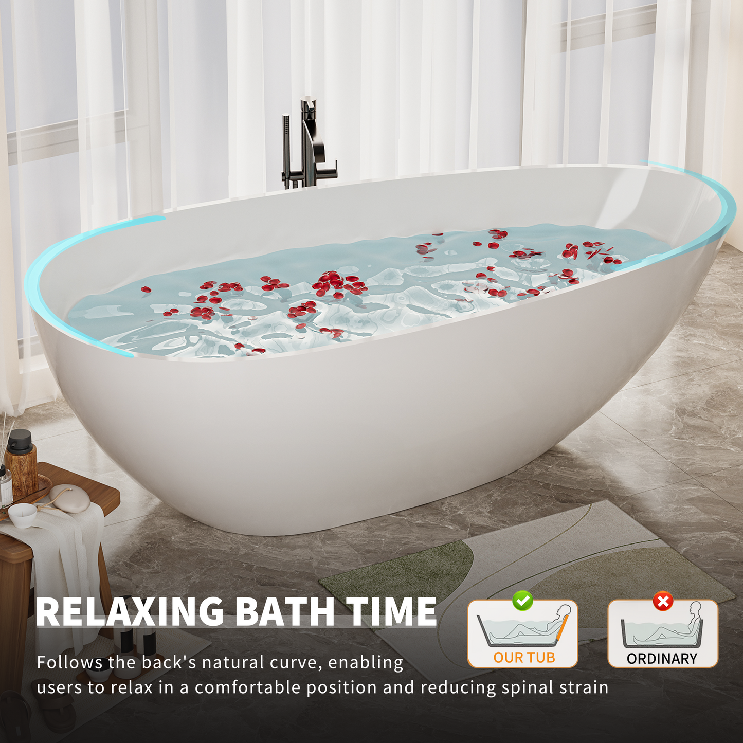 59" Freestanding Solid Surface Bathtub