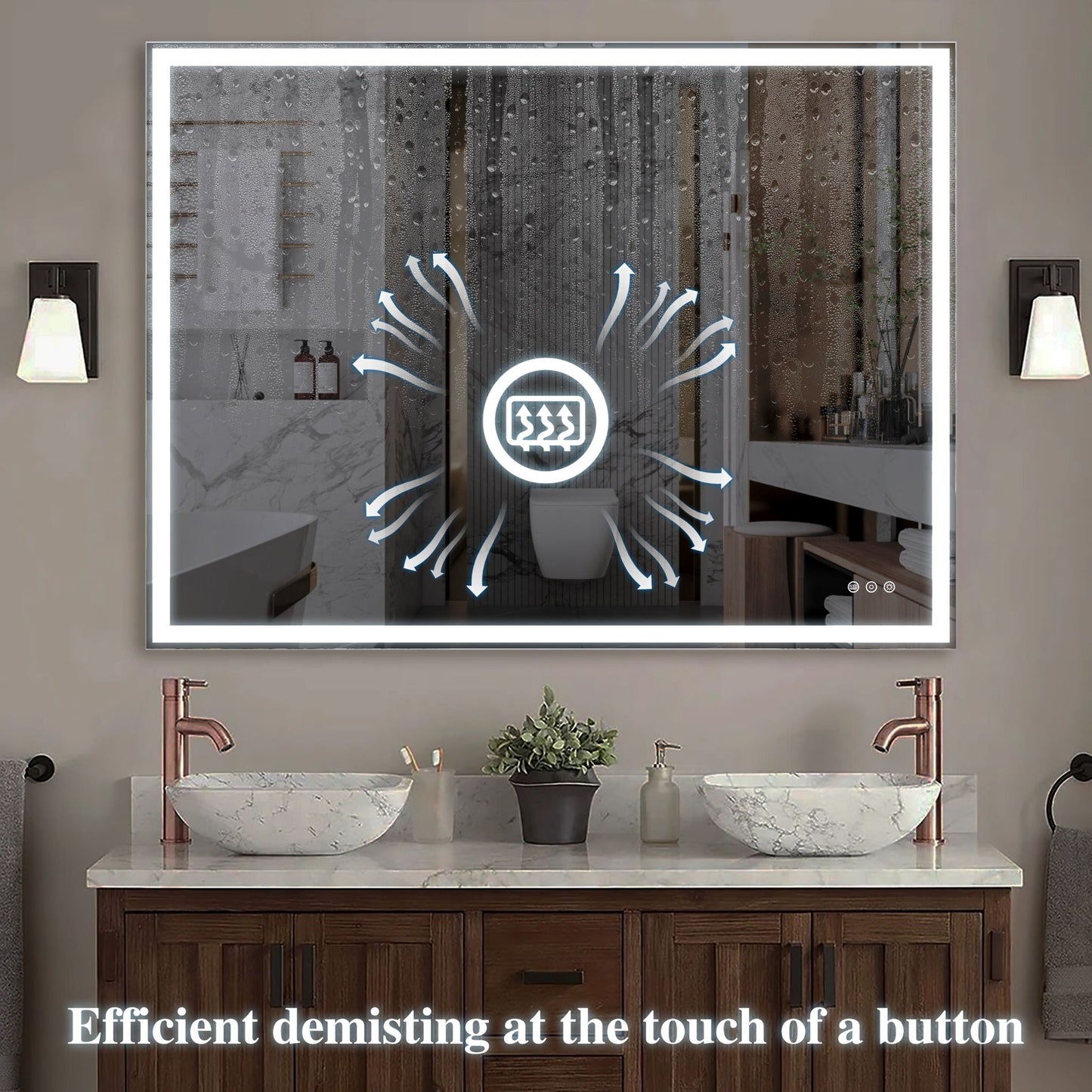 LED Bathroom Vanity Mirror Wall Mounted Adjustable / Warm / Natural Lights Anti-Fog Touch Switch With Memory Modern Smart Large Bathroom Mirrors