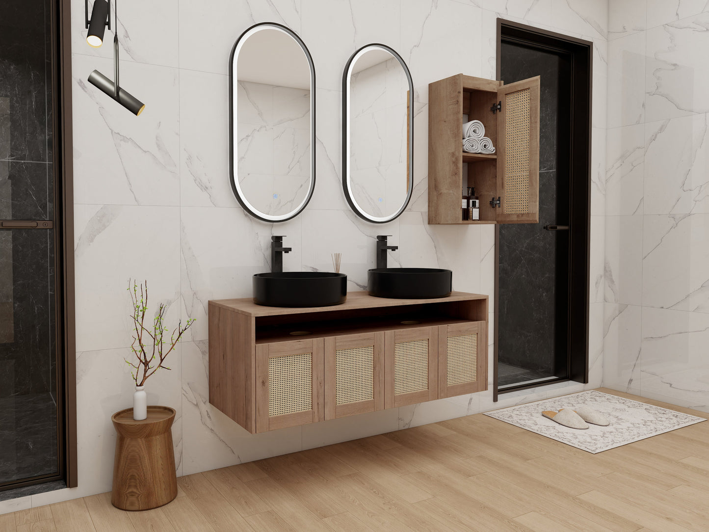 48" Bathroom Vanity with Ceramic Art Sink and Side Cabinet