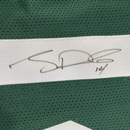 Framed Autographed/Signed Sam Darnold 35x39 New York Green Rookie Football Jersey Beckett BAS COA