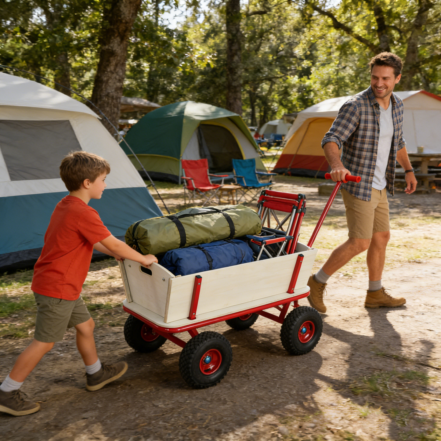 Wooden Children's Outdoor Stroller with Four-Wheel Design