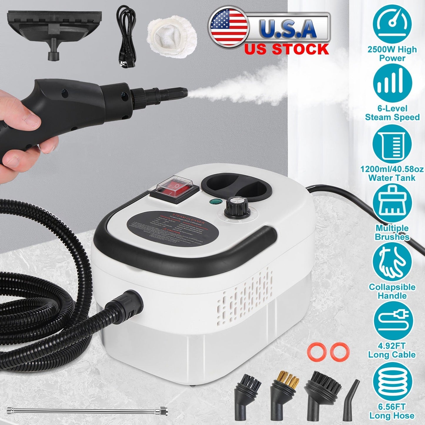 2500W Handheld Steamer Cleaner Multifunctional Little Steamer Powerful High Temp Steam Clean Machine for Cleaning Car Detailing Couch Floor Tile Micro