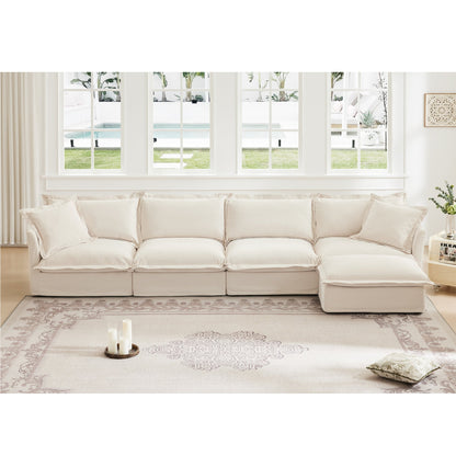 Slipcovered L Shape Sectional Long Sofa Couch - 4 Seater