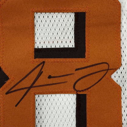Framed Autographed/Signed Odell Beckham Jr. & Jarvis Landry 35x39 Cleveland White Football Jersey JSA COA