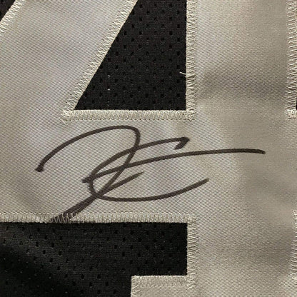 Framed Autographed/Signed Derek Carr 35x39 Oakland Black Football Jersey Beckett BAS COA