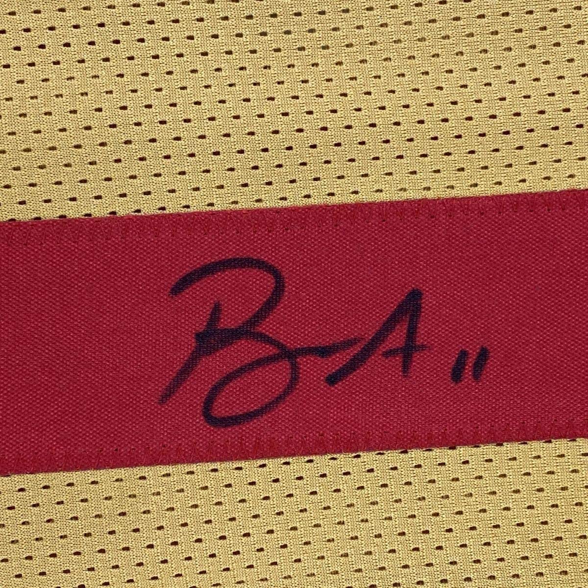 Framed Autographed/Signed Brandon Aiyuk 35x39 San Francisco Gold Football Jersey Beckett BAS COA