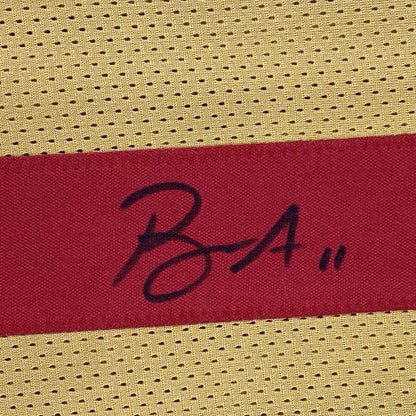 Framed Autographed/Signed Brandon Aiyuk 35x39 San Francisco Gold Football Jersey Beckett BAS COA