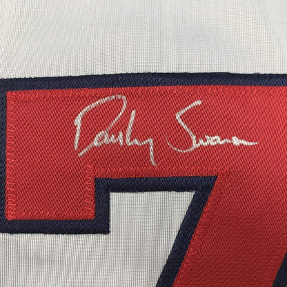 Framed Autographed/Signed Dansby Swanson 35x39 Atlanta Grey Baseball Jersey JSA COA