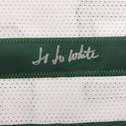 Framed Autographed/Signed Jo Jo JoJo White 35x39 Boston White Basketball Jersey JSA COA
