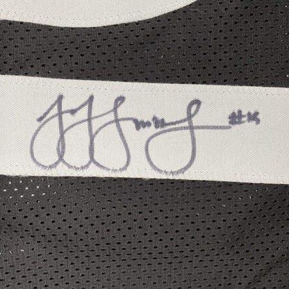 Framed Autographed/Signed JuJu Smith-Schuster 35x39 Pittsburgh Black Football Jersey Beckett BAS COA