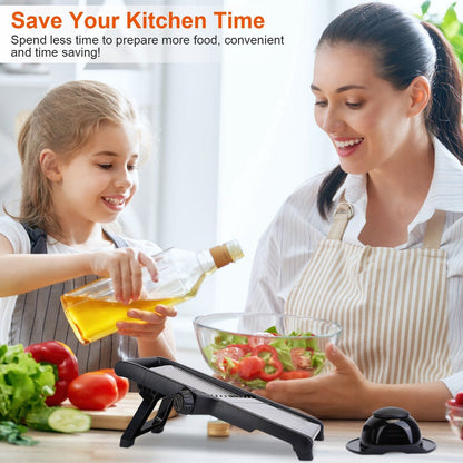 Mandoline Food Slicer Stainless Steel Food Cutter Vegetable Fruit Chopper Grater Peeler Kitchen Julienne Slicer with 5 Adjustable Blades Food Holder