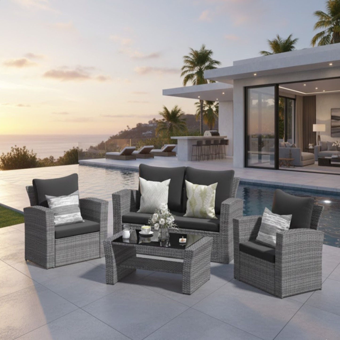 Modern Patio Set With Table And Cushions