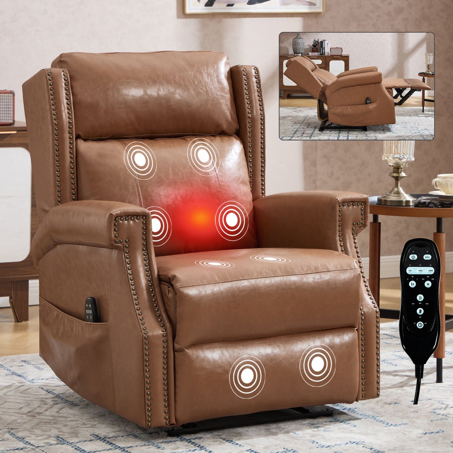 Manual Recliner Chair  With Heavy Duty Motion Mechanism, 8 Vibrating Nodes And 3 Massage Modes For Living Room
