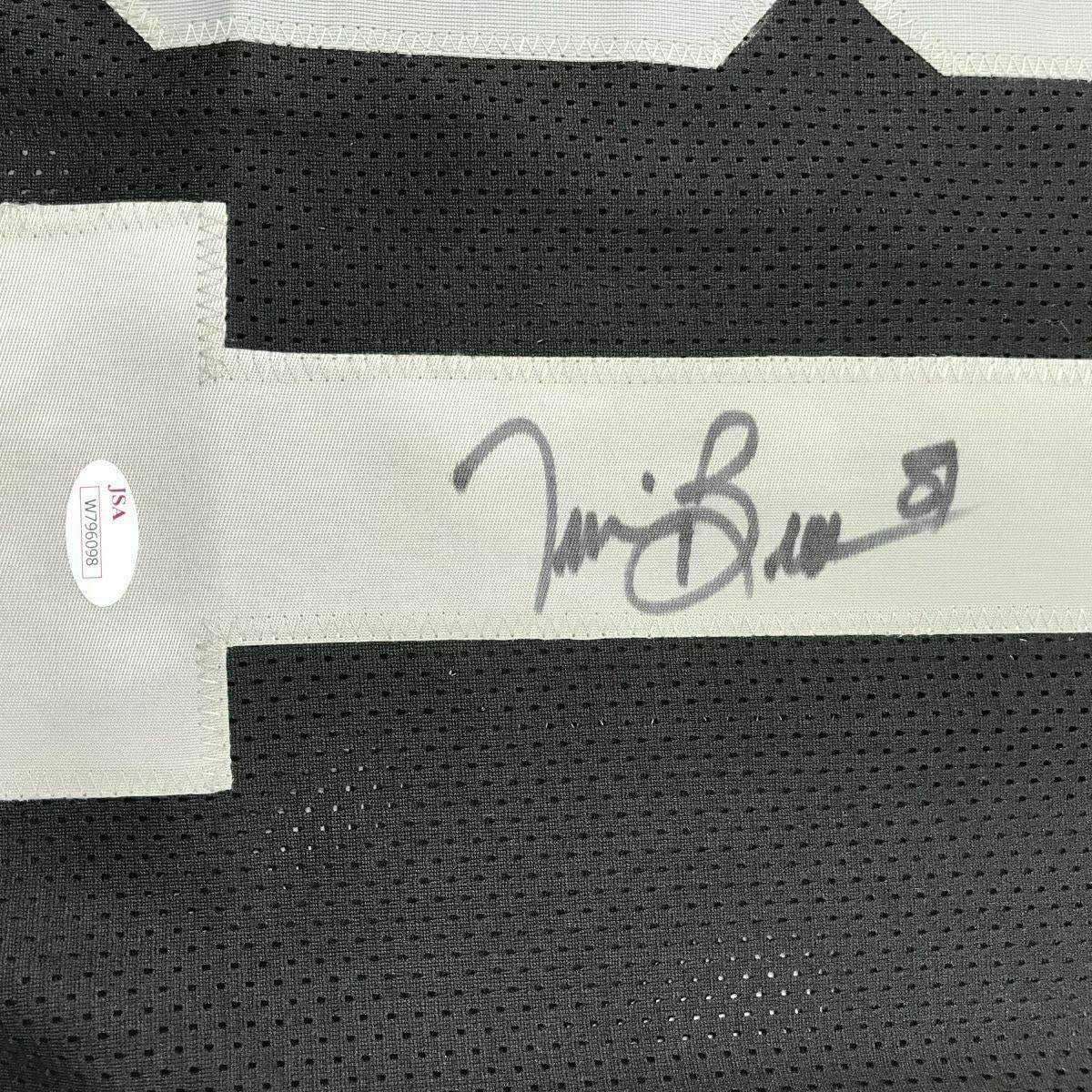 Framed Autographed/Signed Tim Brown 35x39 Oakland Black Football Jersey JSA COA Holo Only