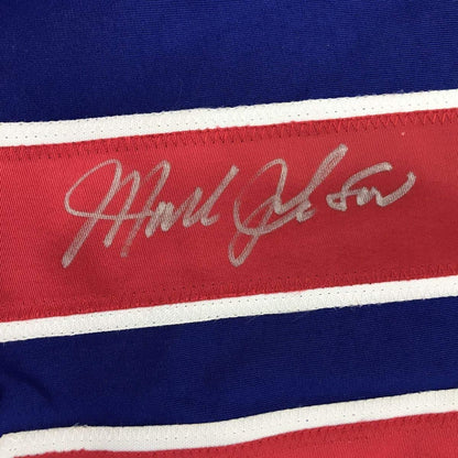 Framed Autographed/Signed Mark Johnson 35x39 Blue Team USA Miracle On Ice 1980 Olympics Hockey Jersey JSA COA