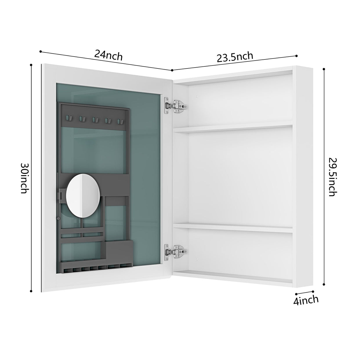 24'' W x 30'' H Surface Frameless Mirror Medicine Cabinet