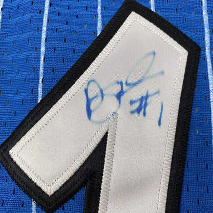 Framed Autographed/Signed Anfernee Penny Hardaway 35x39 Orlando Blue Basketball Jersey Beckett BAS COA