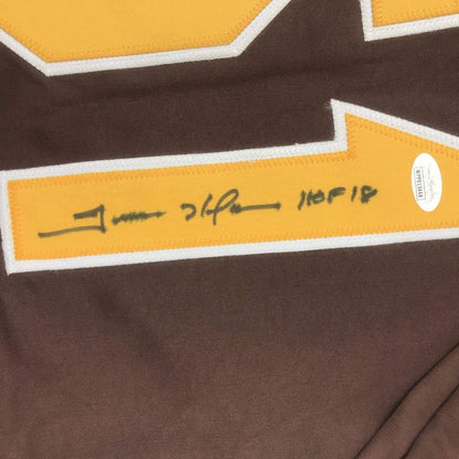 Framed Autographed/Signed Trevor Hoffman 35x39 San Diego Brown Baseball Jersey JSA COA