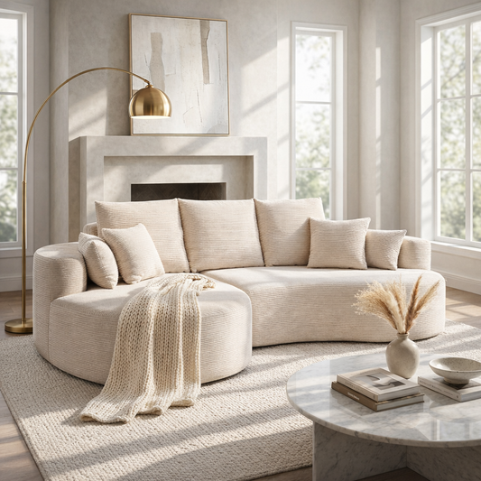 106 in. 2-Piece Fabric Cloud Curved Sectional Corduroy Sofa with Chaise