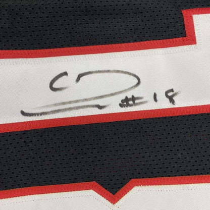 Framed Autographed/Signed Calvin Ridley 35x39 Atlanta Retro Black Football Jersey Beckett BAS COA