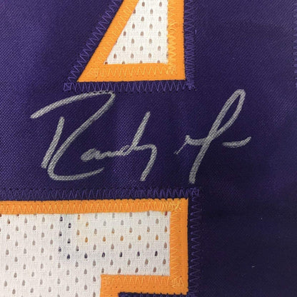 Framed Autographed/Signed Randy Moss 35x39 Minnesota White Football Jersey JSA COA