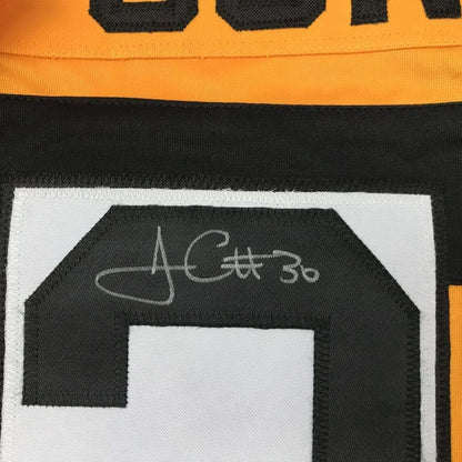 Framed Autographed/Signed James Conner 35x39 Pittsburgh Bumble Bee Football Jersey JSA COA