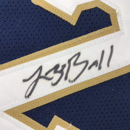 Framed Autographed/Signed Lonzo Ball 35x39 New Orleans Blue Basketball Jersey Beckett BAS COA