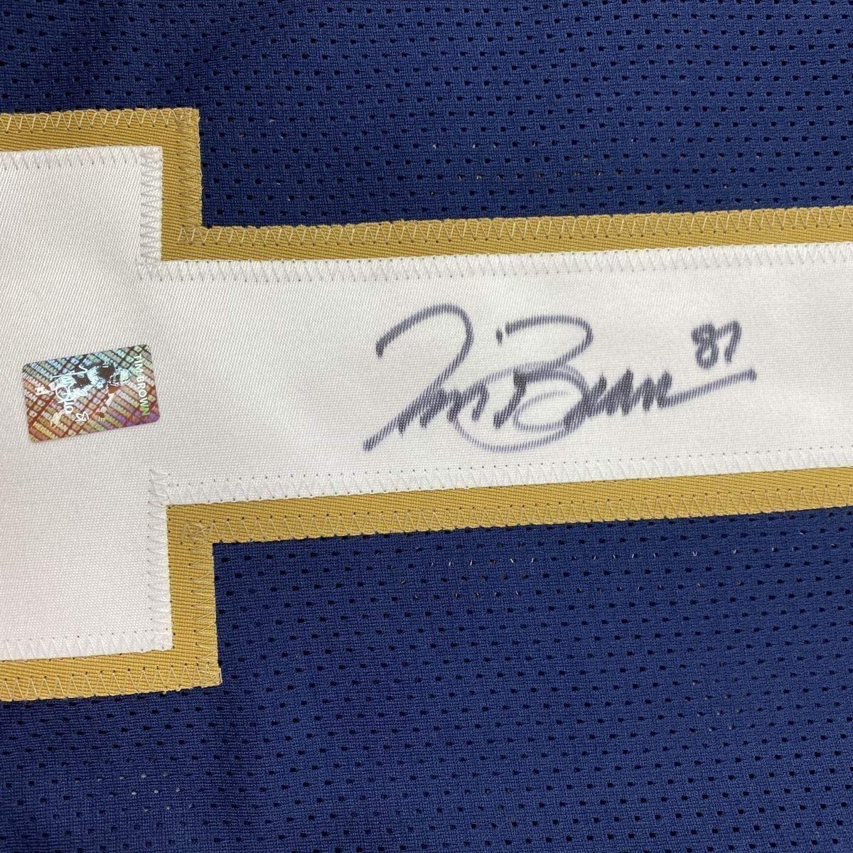 Framed Autographed/Signed Tim Brown 35x39 Notre Dame Blue College Football Jersey GTSM COA Holo Only