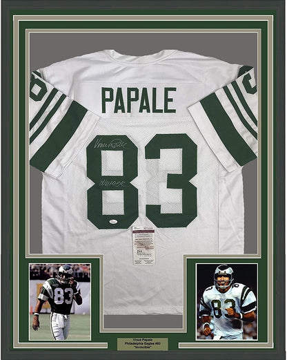 Framed Autographed/Signed Vince Papale Invincible  35x39 Philadelphia White Football Jersey JSA COA