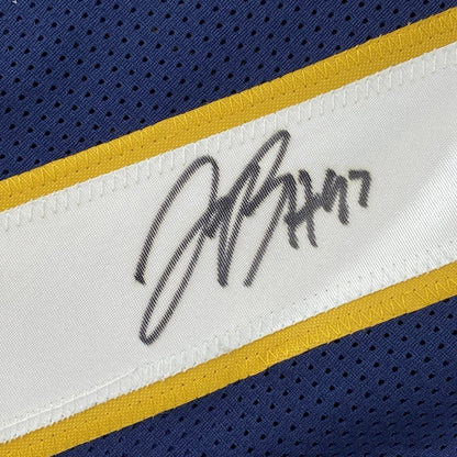 Framed Autographed/Signed Joey Bosa 35x39#97 Los Angeles LA Dark Blue Football Jersey JSA COA